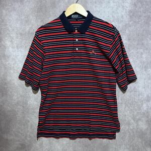 VINTAGE 90s Polo Ralph Lauren Golf Logo Red Navy Stripe and Ribbing size L